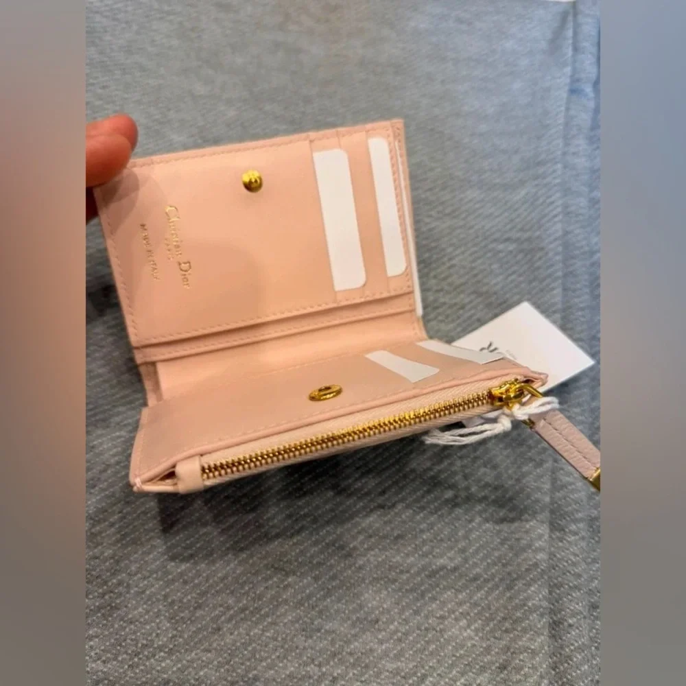 Dior Blush Pink Quilted Card Wallet with Gold CD Emblem